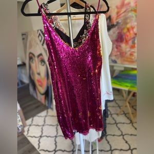 Free People Fuschia/Gold Sequin Dress M